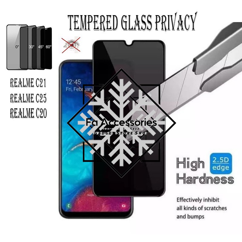 FA Tempered Glass Privacy Anti Spy Full REALME C20 C21 C25 C21Y C25S C30 C31 C35 C33 C30S C55 NFC Y S GORES INTIF