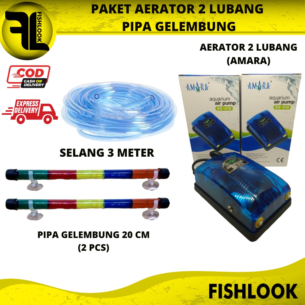Paket Lengkap Aerator 2 Lubang Pipa Gelembung Udara Aquascape Aquarium