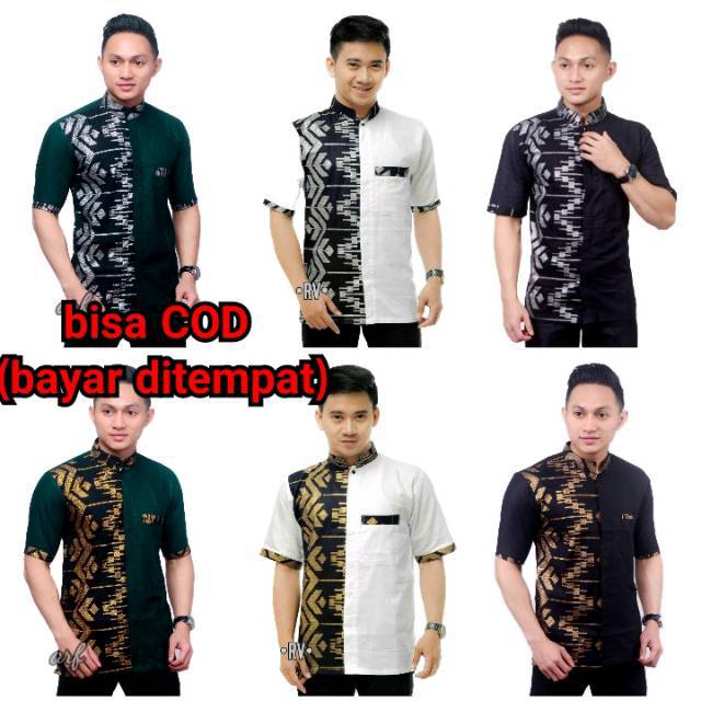 BAJU KOKO BATIK EMAS LENGAN PENDEK BUSANA MUSLIM SERAGAM HADROH HILWA AZAHIR ARKACOLLECTION