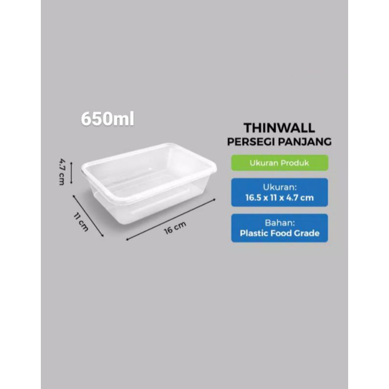 Thinwall rectangel kotak 750 650 mika box kotak plastik DM mangkok isi 25 wadah makanan TUPPERWARE