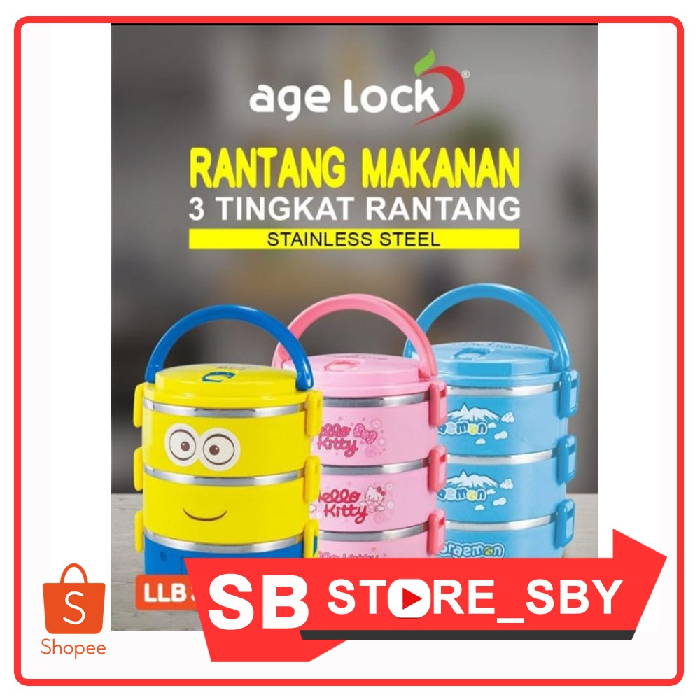 Rantang Makanan / Lunch Box Karakter Age Lock 3 Tingkat