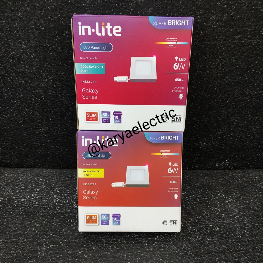 LAMPU LED PANEL INLITE IN LITE 6WATT 6W KOTAK OUTBOW PUTIH INSS628S