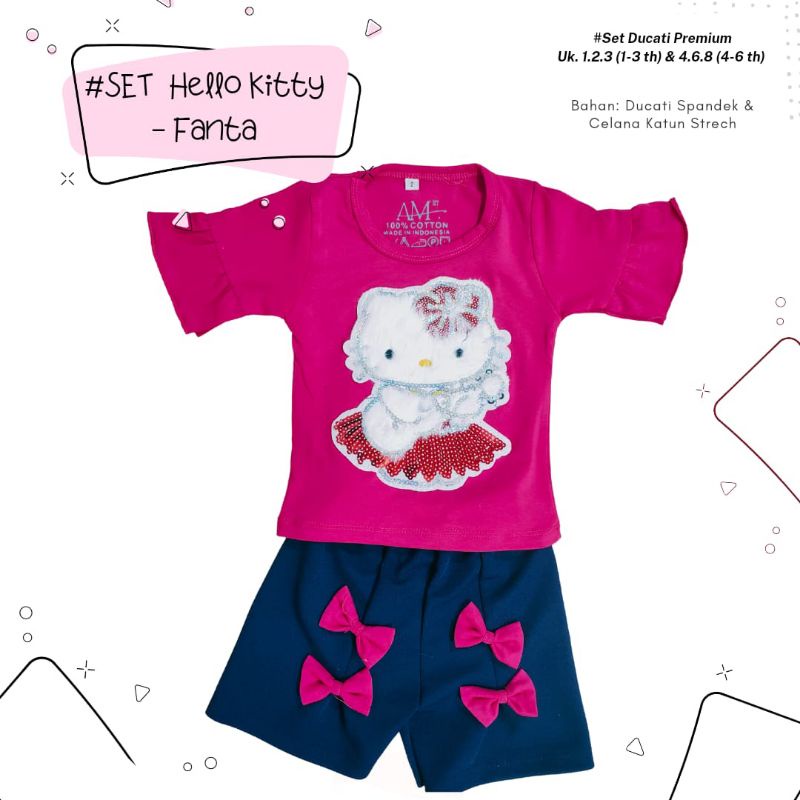 Setelan Anak Perempuan &quot;KITTY&quot; Size 1-5th bahan Ducati Katun Spandek Premium