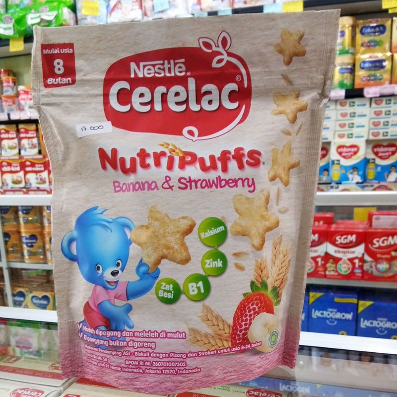 NESTLE CERELAC NUTRI PUFF 8+ BANANA&amp;ORANGE, BANANA STRAWBERRY 50GR