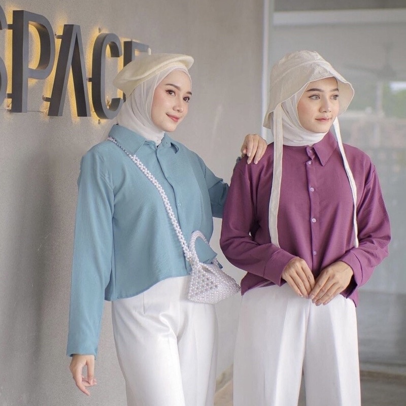 KEMEJA CROP WANITA POLOS / KEISYA CROP LENGAN PANJANG / HANIN CROP / BICCA CROP CRINKLE WANITA