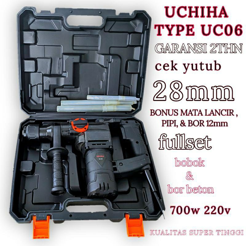 Mesin Bor Hammer Drill bobok beton Rotary UCHIHA japan Typeype UC-06 Full Bonusl lemkap