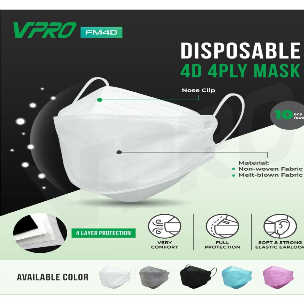 MASKER 4D VPRO 4PLY EVO ISI 10 PCS HITAM PUTIH