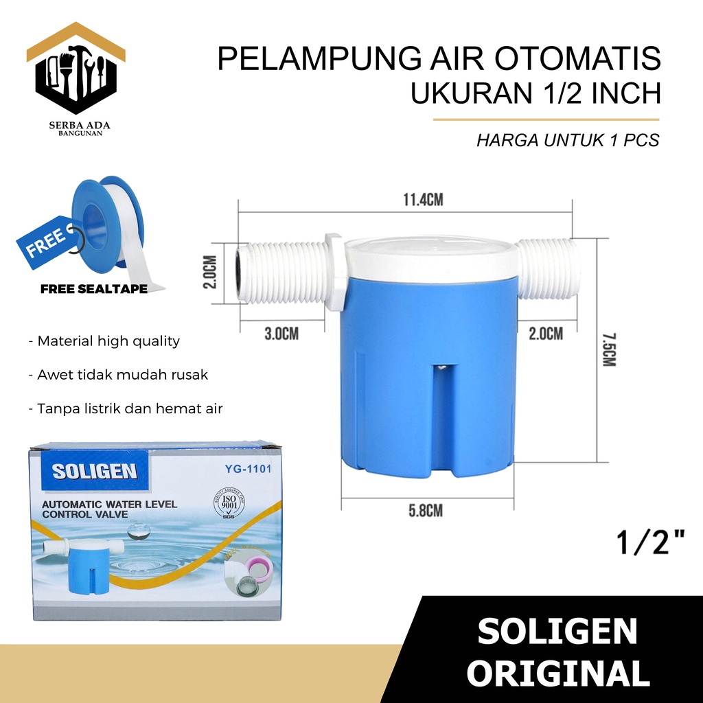 Pelampung Plampung Otomatis Air Kran/Toren / Automatic Water Level Control Valve Soligen1/2” 3/4”