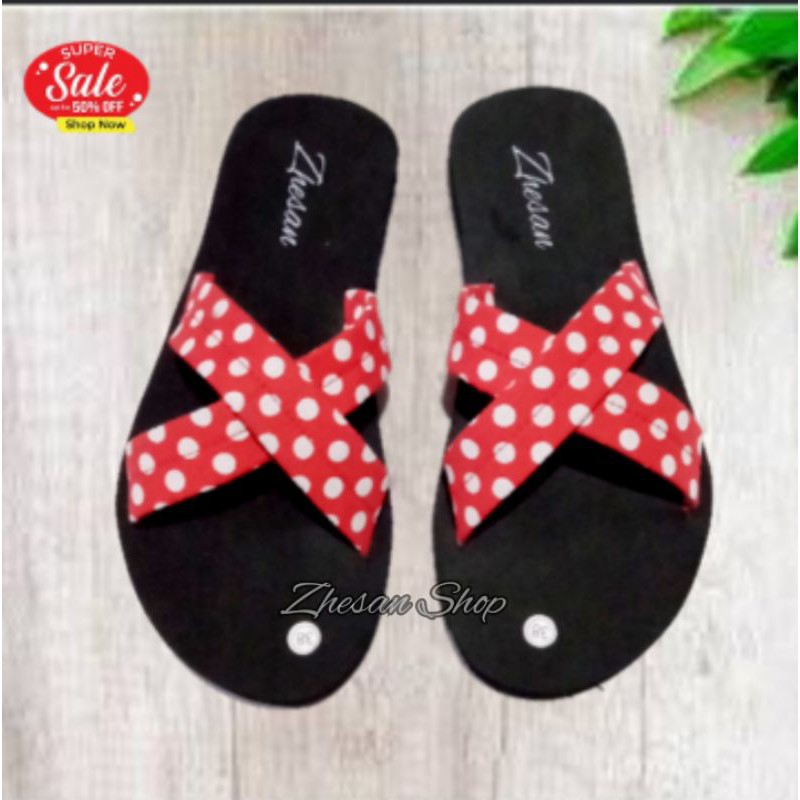 Sandal Wanita Sendal Wanita Tali Silang Polkadot