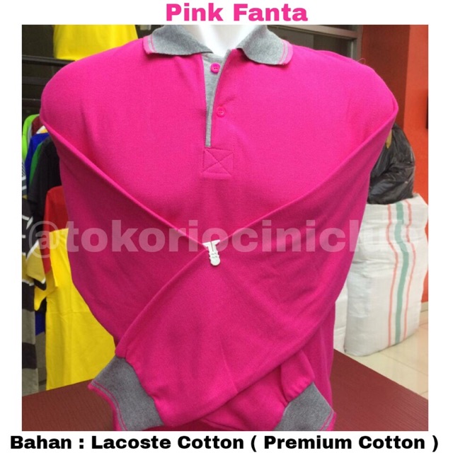 HIGH QUALITY FULL KATUN Kaos Lacoste Cotton Tangan Panjang ( Lakos Katun ) PINK FANTA / POLO SHIRT