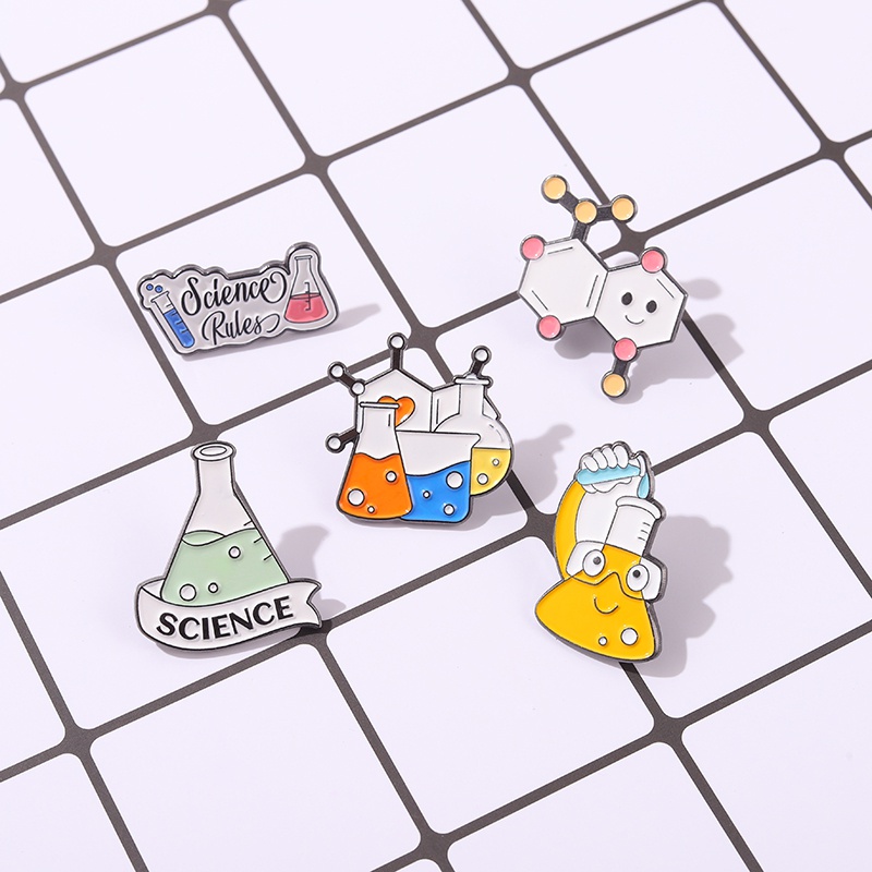 Cartoon Chemical Element Enamel Pin Beaker Pin Reagent Pin Science Badge Brooch Lapel Pin Gift for Friend