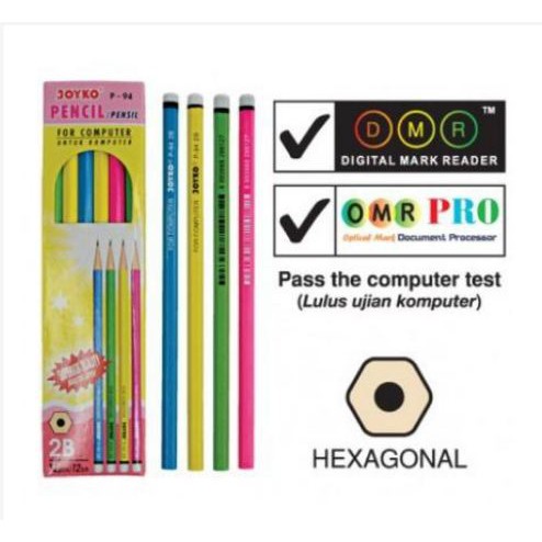 [SEKOLAH] - Pensil Joyko 2B P-94 Warna Neon - 1 BOX isi 12 pcs