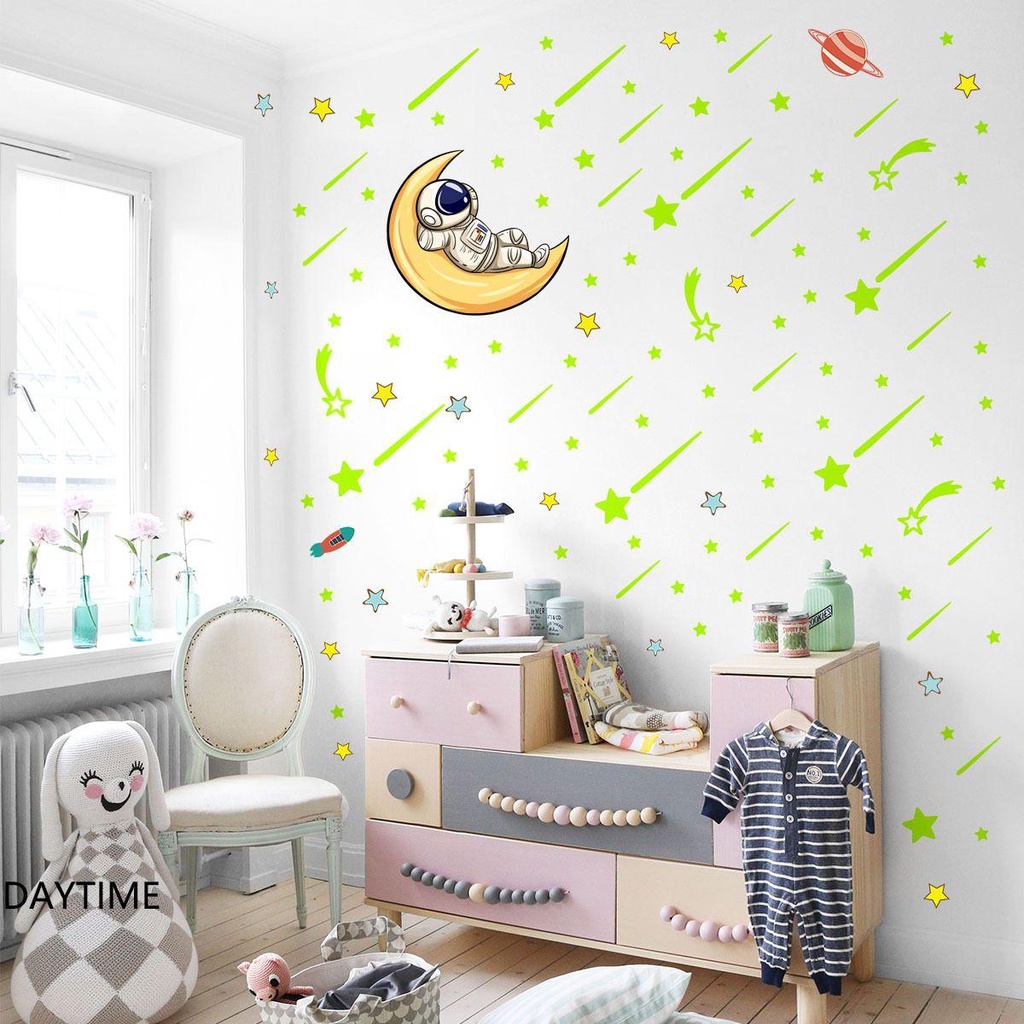 Solighter 118pcs Stiker Dinding Bercahaya Dekorasi Kamar Anak Neon Rumah Decal Glow In The Dark