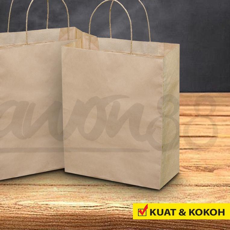 

★ Paper Bag Polos - Paper Bag Tali Kertas | 28 x14 x 30 - COKLAT -(20 Pcs) ♣
