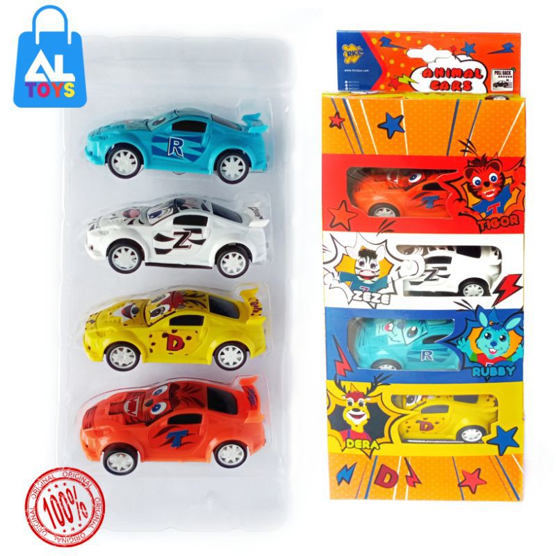 Mainan Mobil Animal Cars Pullback Isi 4pcs Tigor Zeze Rubby Dera Mainan Mobil Jeep Polisi Mainan Mobil Truck Contruksi Set Minan Mobil PMK Pemadam Kebakaran Set Mobil Ambulan