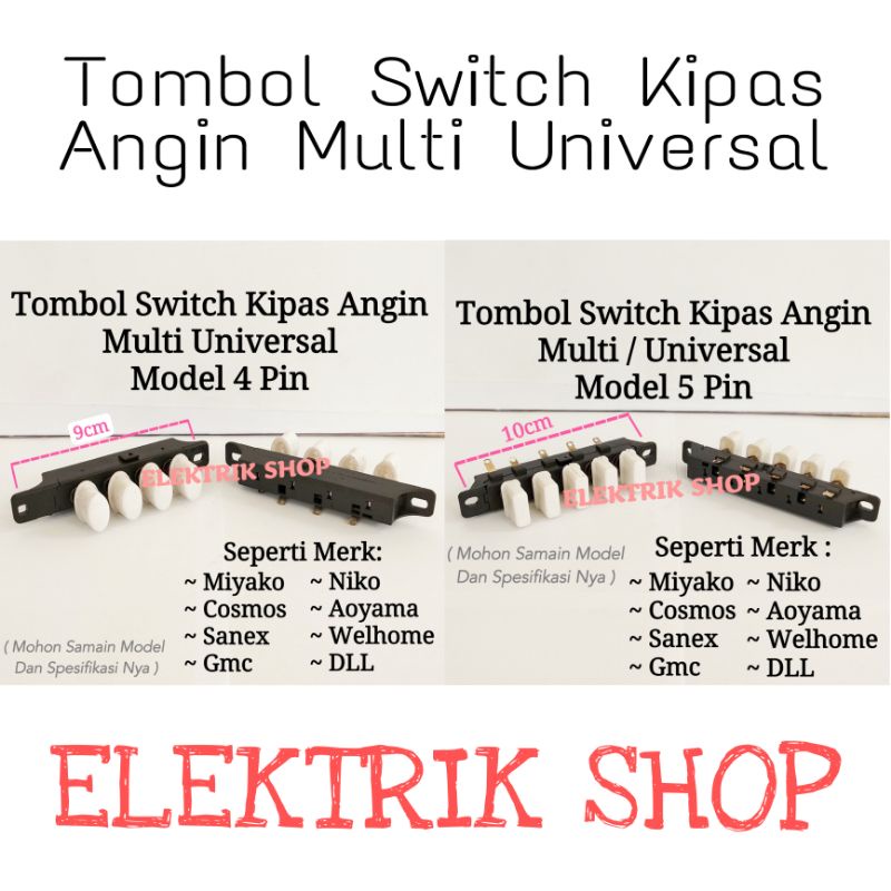 TOMBOL SWITCH KIPAS ANGIN MULTI UNIVERSAL MODEL 4 PIN DAN 5 PIN