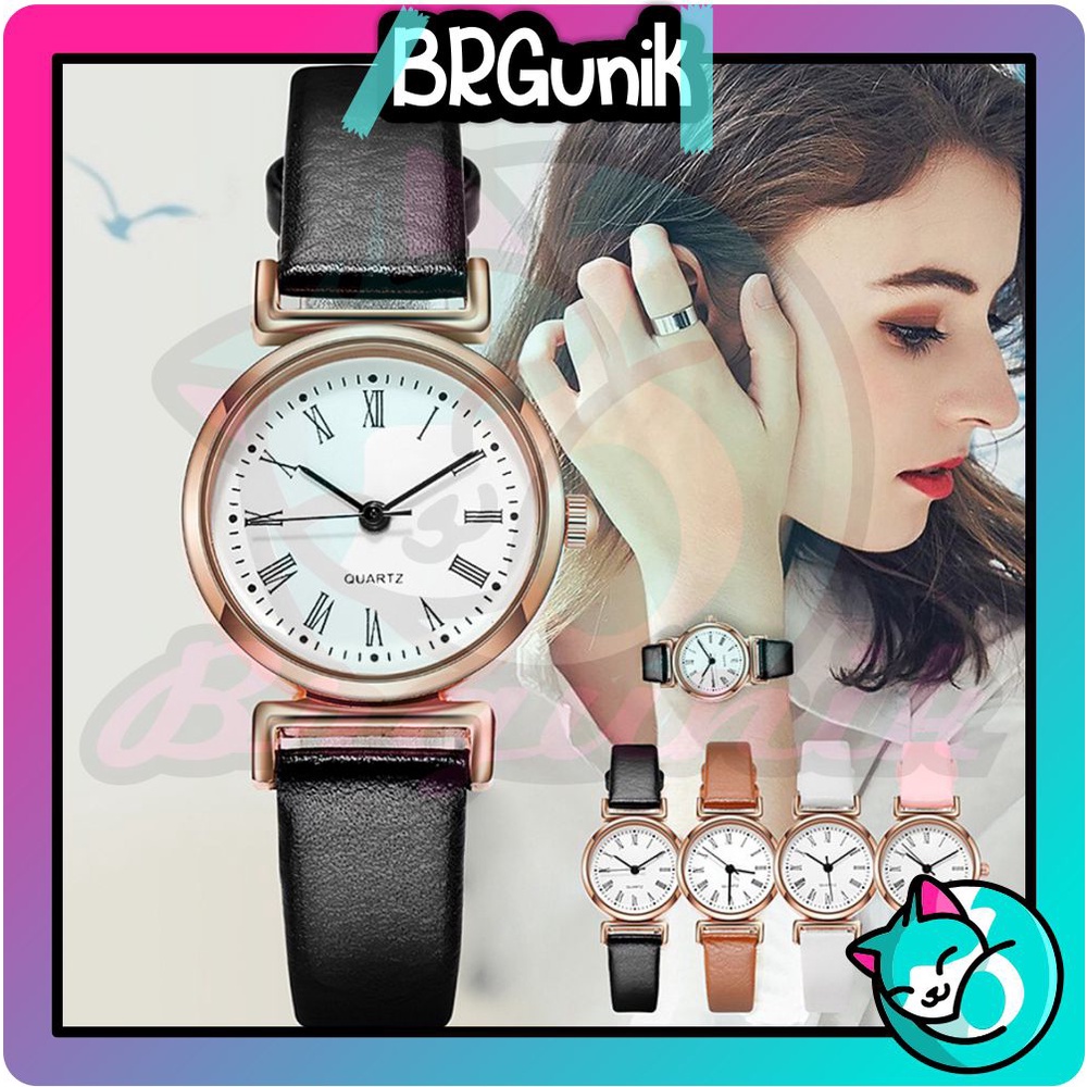 BRGUNIK Jam Tangan Wanita Kecil Analog Quartz Dengan Strap PU Leather Fashion Casual Import JT047