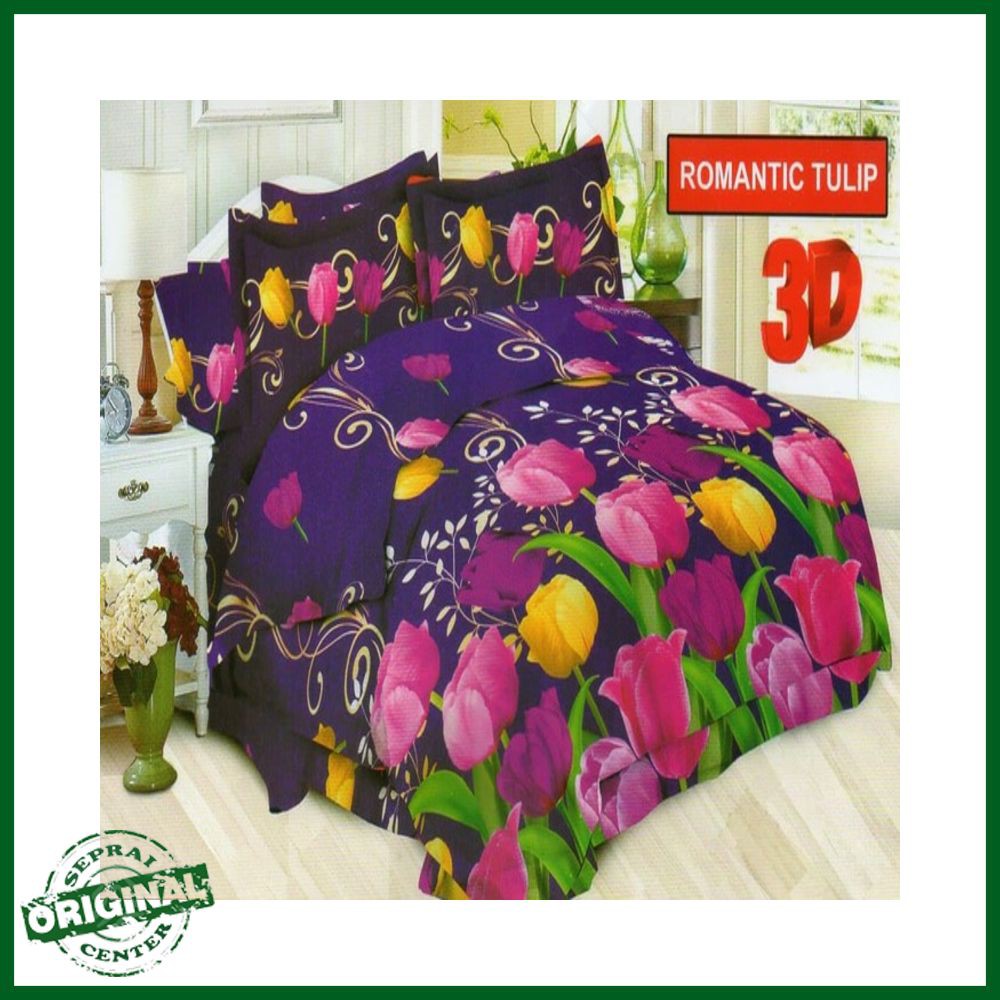 SEPRAI / SPREI BONITA ROMANTIC TULIP No.1 KING 180 SEPRAI BUNGA UNGU PINK HIJAU
