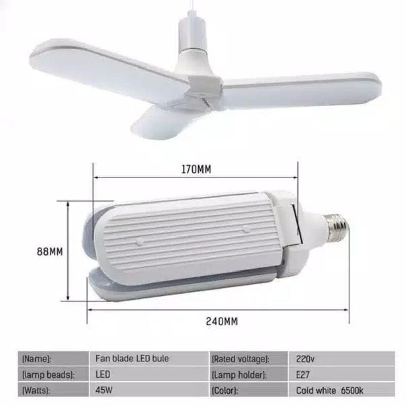 Lampu bohlam LED model kipas 45 watt 3 Sayap E27 lampu hias lampu fan 3 blade Super Terang Murah Grosir