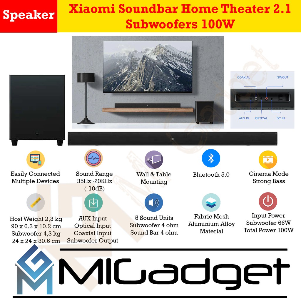 Soundbar Home Theater 2.1 Subwoofers 100W Bluetooth 5.0