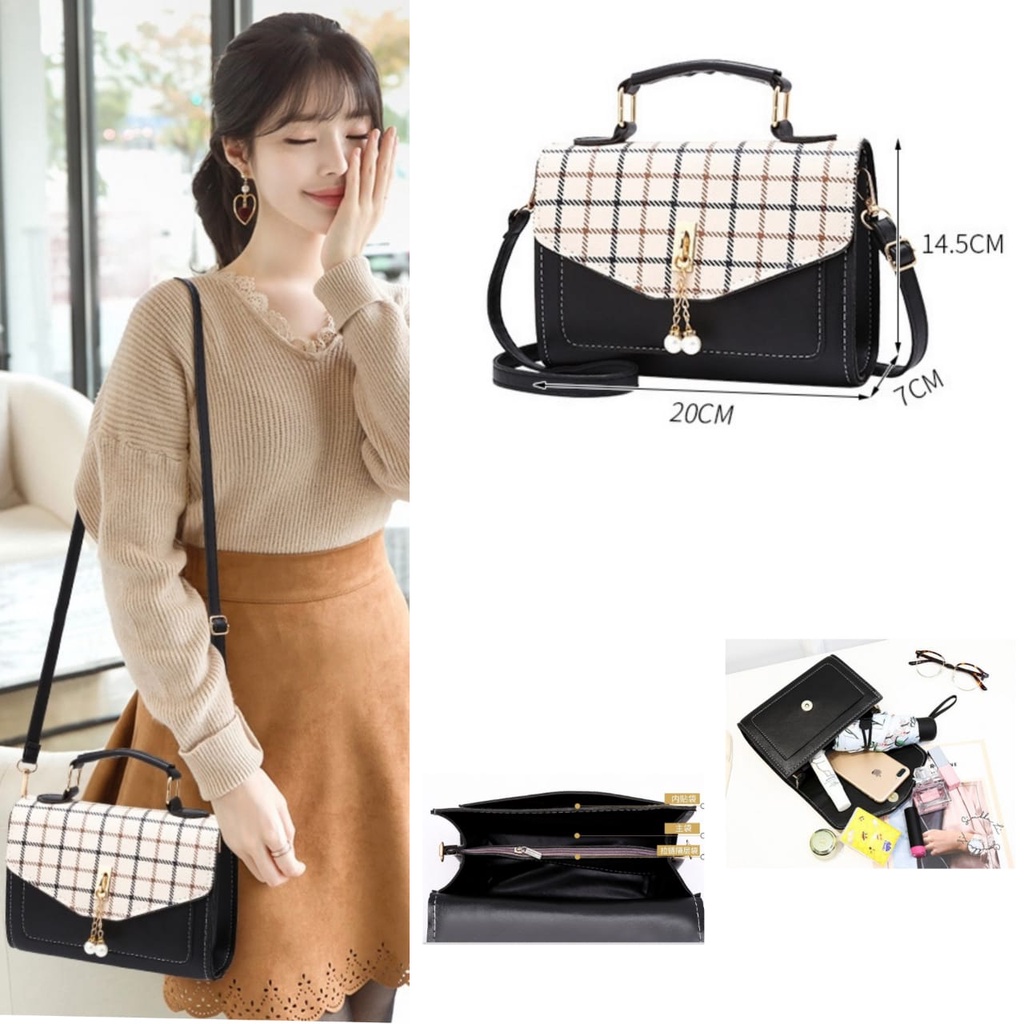 TAS SELEMPANG WANITA IMPORT MURAH SLING BAG KEKINIAN KULIT HITAM ANGEA TA346B5 KOREA FASHION BATAM