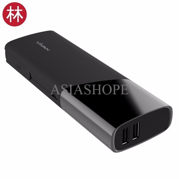 Vivan L10 10000mAh 2 USB Ports Power Bank with LED Light Black
