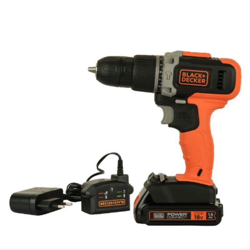 Mesin Bor Cordless Hammer Drill BCD003C1-B1 Black Decker 18V Baterai Bor Listrik Impact Tembok Beton