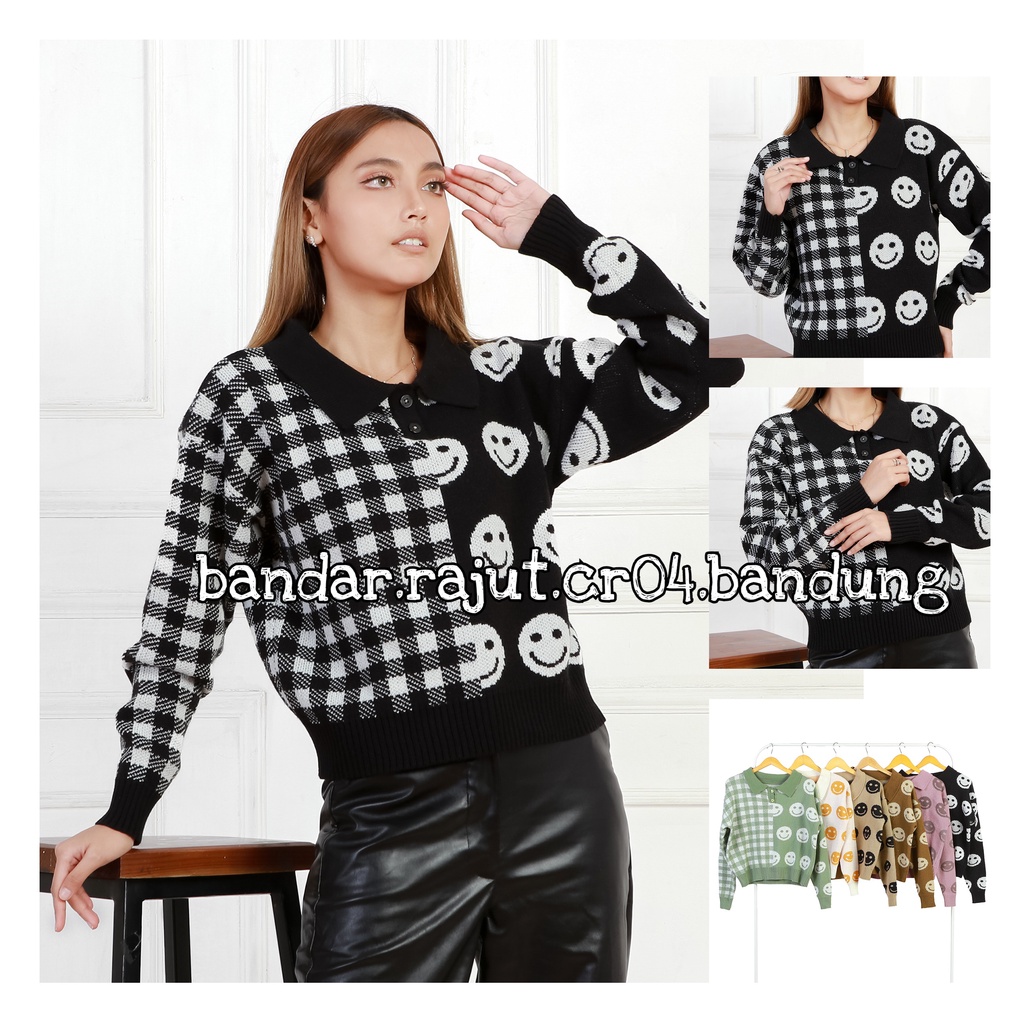 SWEATER RAJUT IMPORT MOTIF SMILE / KOREAN LOOK 7 GATE BRANDED