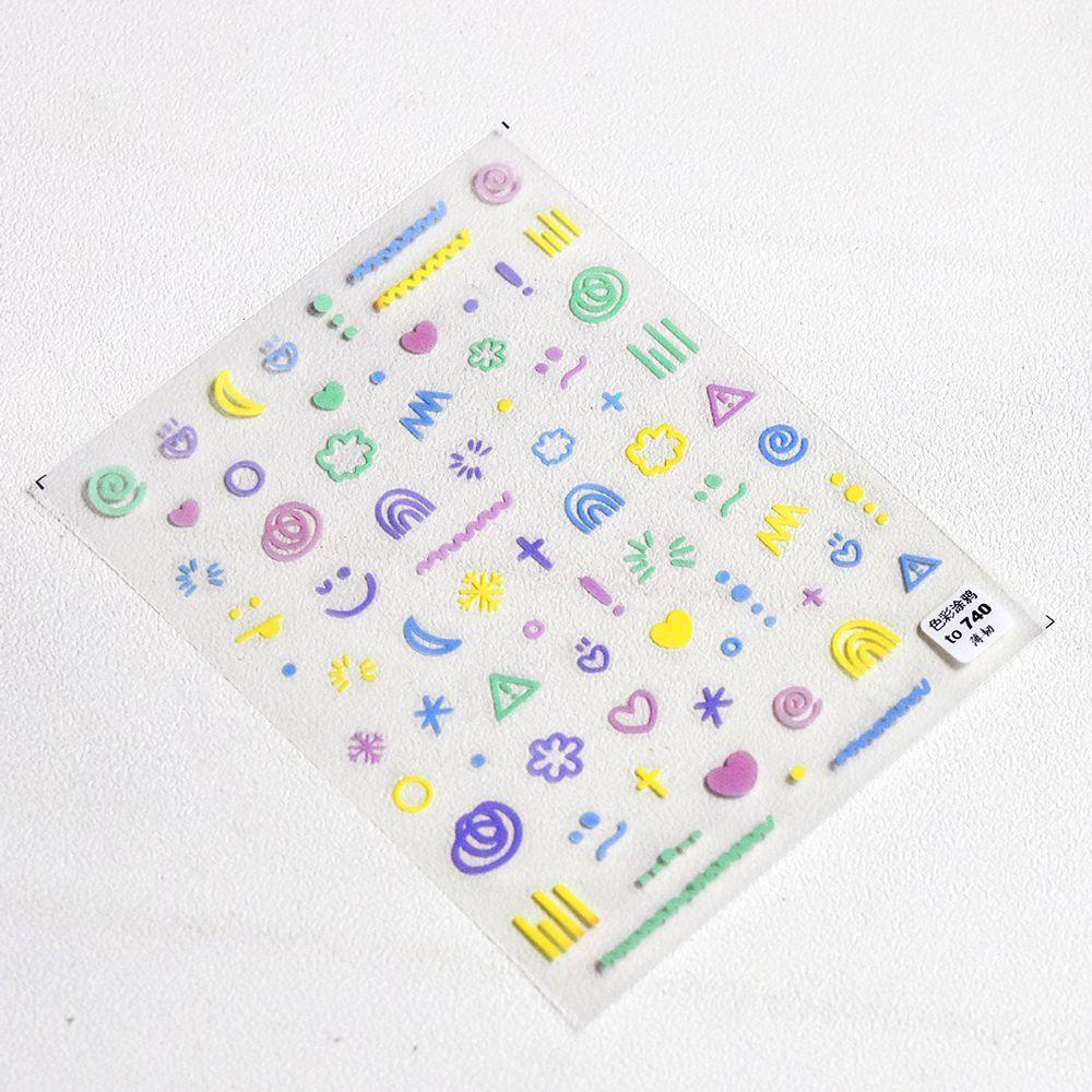 AUGUSTINA Agustina Warna graffiti Nail Stiker Warna-Warni Perekat Diri Putaran DIY Nail Decals