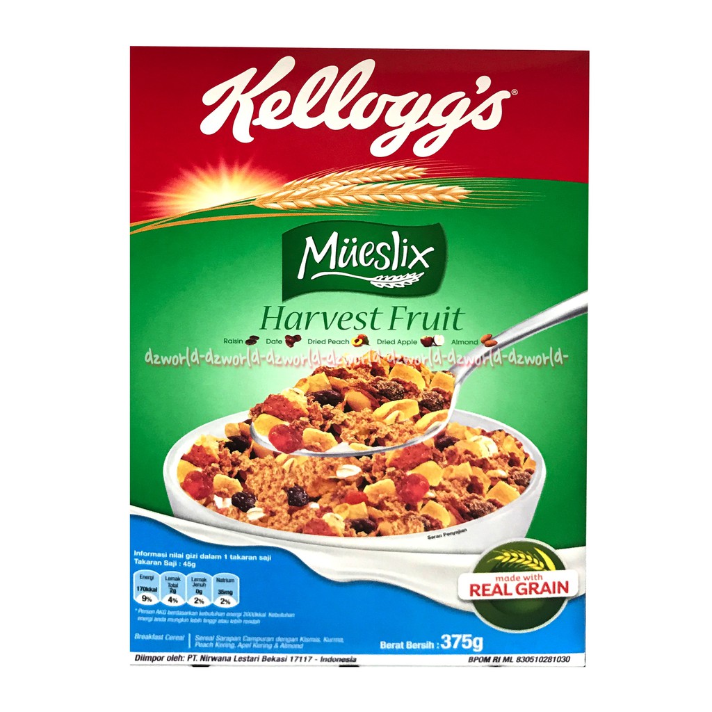 Kellogg's 355gr Mueslix Harvest Fruit Sereal Terbuat Dari Gandum Pilihan Real Grain Kelloggs Cereal Muesli Raisin Dried Almond