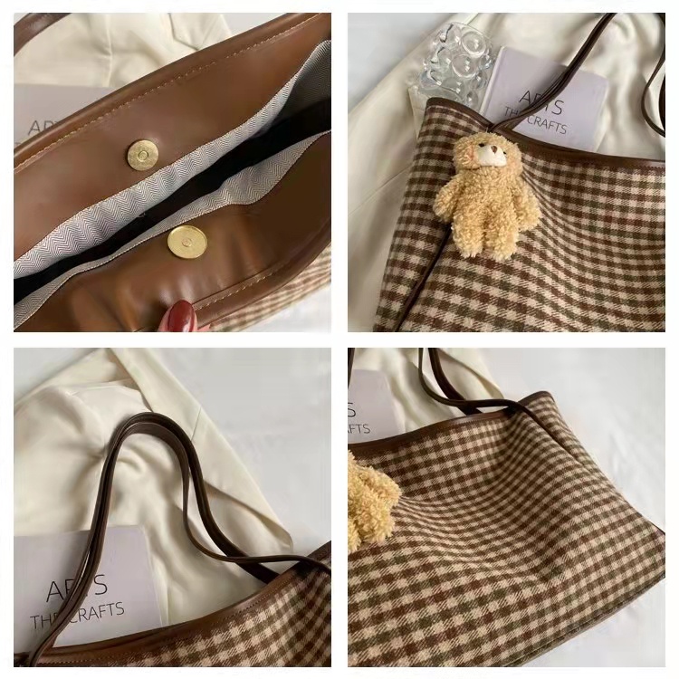 JK 936 1KG MUAT 2PCS TAS TOTE BAG WANITA AESTHETIC IMPORT MOTIF HOUNDSTOOTH FREE BONEKA LUCU FASHION T3057 E6716 U4395