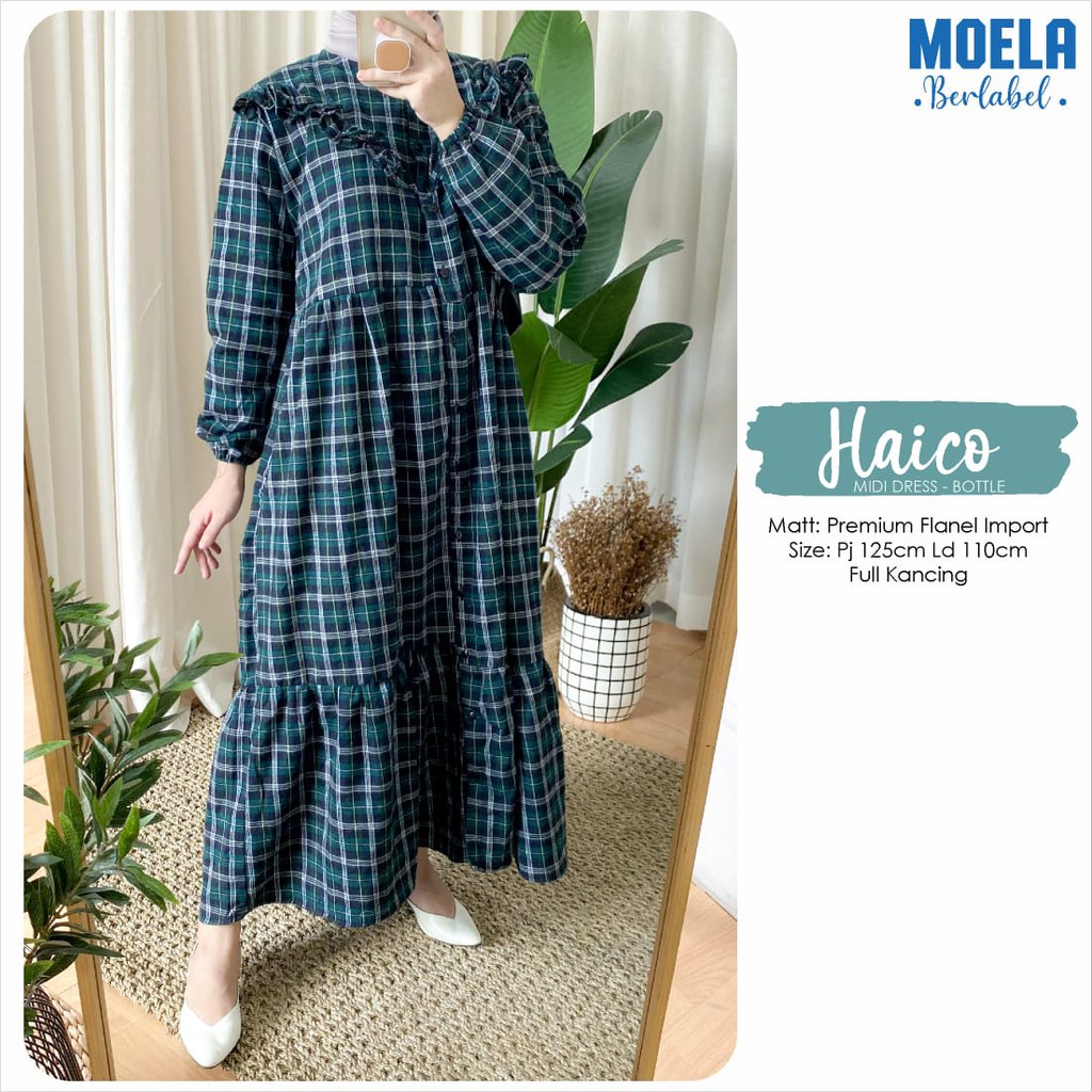 Fashion Moela Haico LD 120cm Midi jumbo motif ori MOELA berlabel gamis hijab wanita bigsize