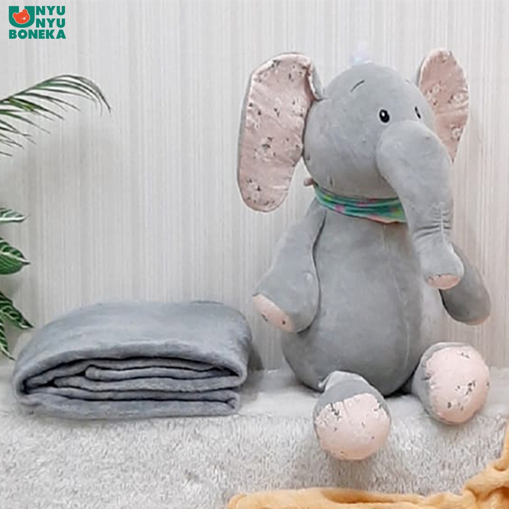 Boneka Bantal Selimut Gajah Duduk Elephant Animal Safari Balmut 3 in 1