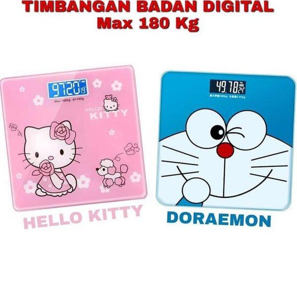 alat timbangan timbang badan digital karakter ukuran besar 21 x 25 cm doraemon hello kitty motif