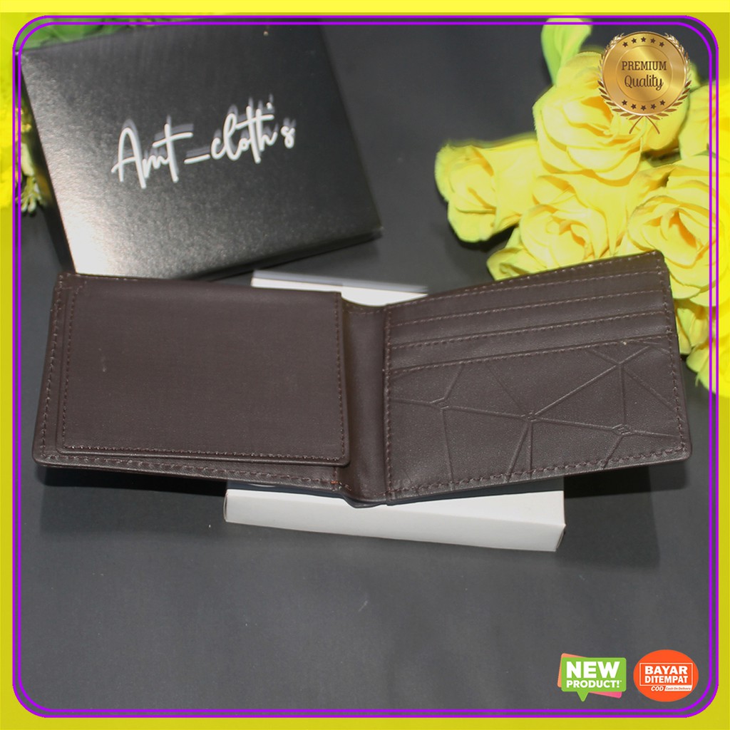 dompet kulit sintetis + box dompet pria AMT Cloth's dompet lipat dompet polos dompet kartu