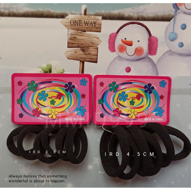 6Pcs Ikat Rambut Donat 3.5cm & 4.5cm / Kunciran Karet Rambut Warna HITAM-2
