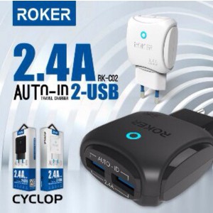 Travel Charger ROKER CYCLOP AUTO-ID Dual Output 2.4A FULL Casan 2 Cabang