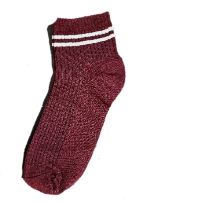 Kaos Kaki Korea Style ATAS Mata Kaki Ankle LowCut (Bahan Katun) 2STRIPS-KOREA -MAROON WHITE