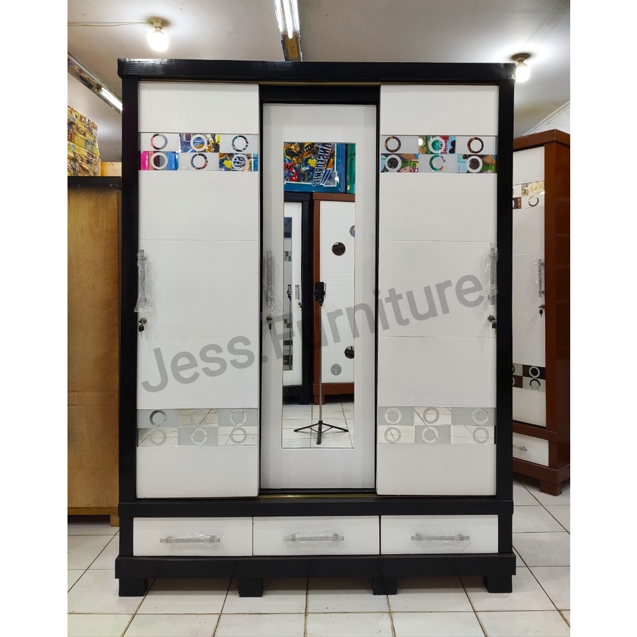 Lemari Baju Gamis , Lemari Pakaian 3 Pintu Sliding , Lemari Pintu Geser , Lemari Baju 3Pintu Geser
