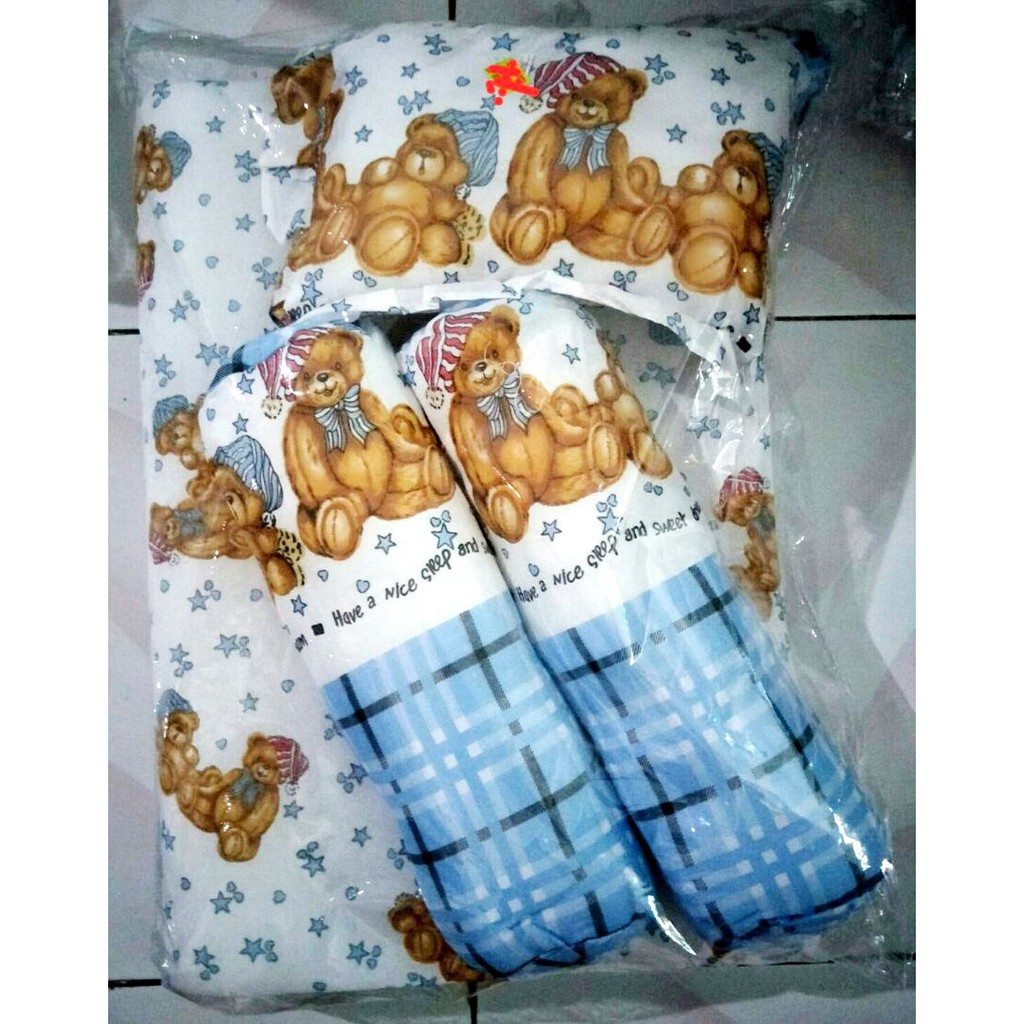 Anugrah Baby 2 Guling 1 bantal 1 Kasur warna Biru Bayi nyaman empuk aman motif boneka Cewek Cowok