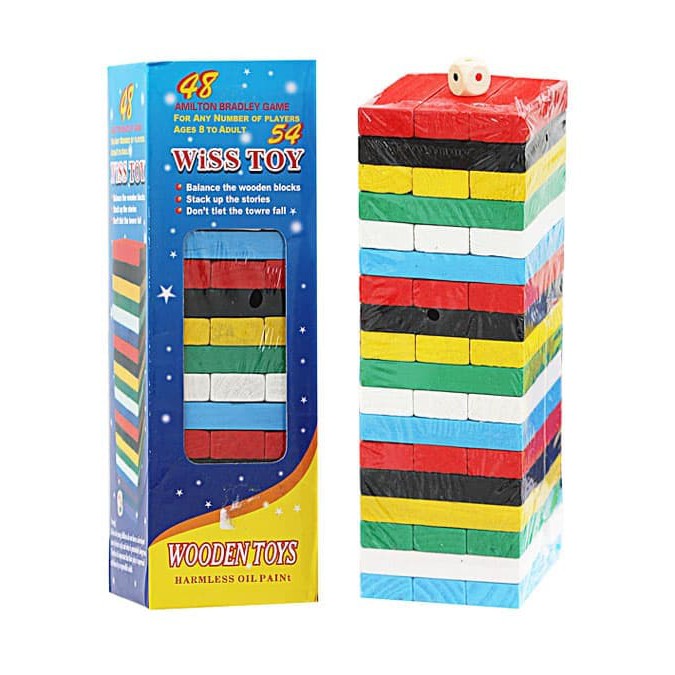 WISS TOYS -3896L UNO STACKO KAYU BESAR WARNA 54 BALOK TINGGI 22 CM