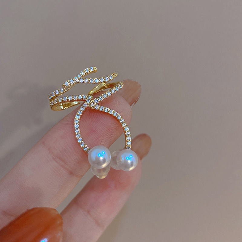 Anting Klip Tanpa Tindik Hias Mutiara + Berlian Gaya Jepang / Korea / Amerika Invisible Untuk Wanita