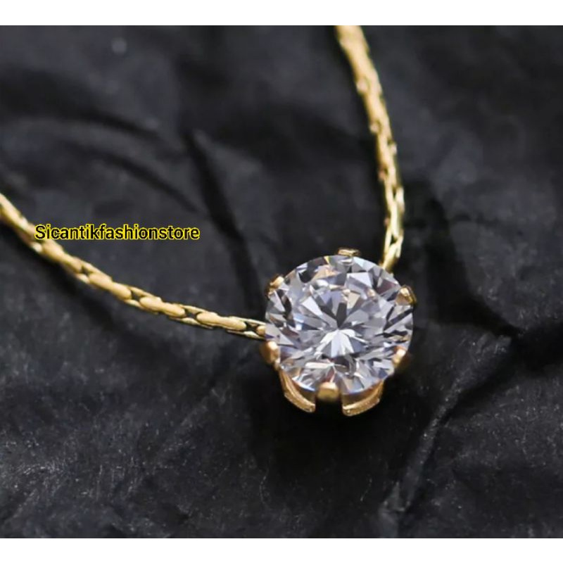 Kalung Titanium Gold Liontin Permata Bulat Kecil Mewah Anti Karat Selamanya Kalung Wanita Terbaru Terlaris Liontin Bulat Kecil Liontin Perak Permata kecil