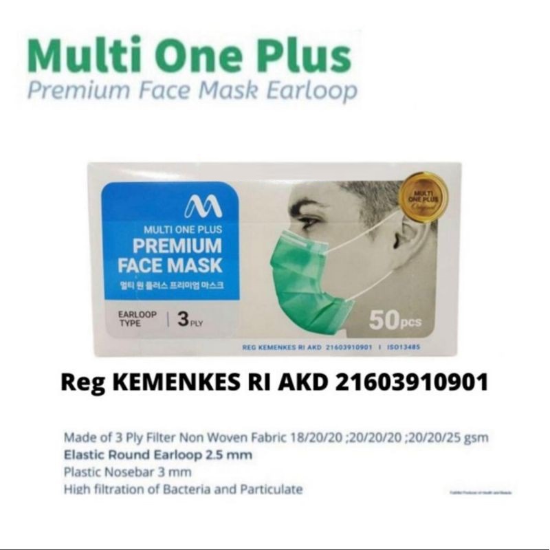 Masker Medis 1 Box Isi 50Pcs Earloop Disposable Mask Masker Mulut Wajah Medis Disposable Daily Mask