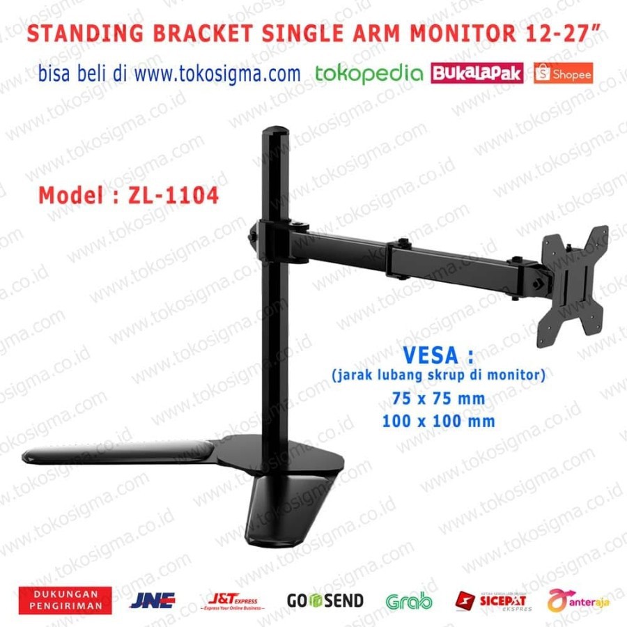 BRACKET STANDING ZL-1104 TAPAK MEJA DESK 1 ARM MONITOR FLAT 13-27 in