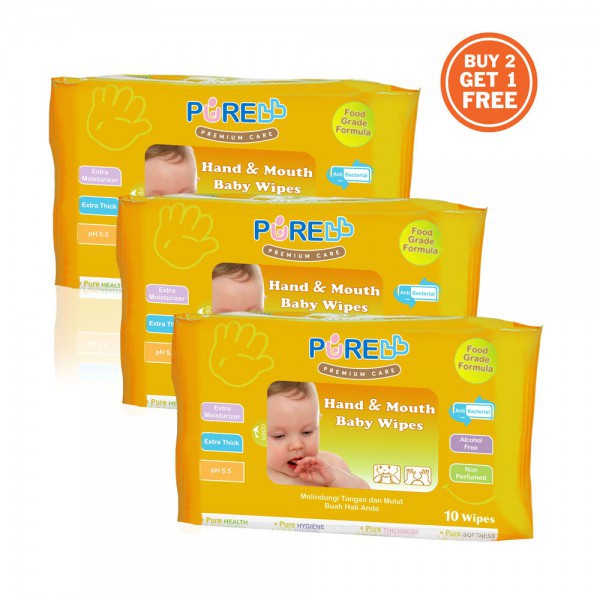 Beli 2 gratis 1 PURE BB BABY Wipes HAND and MOUTH isi 60 / Tissue Basah ANTI Bakteri PREMIUM CARE