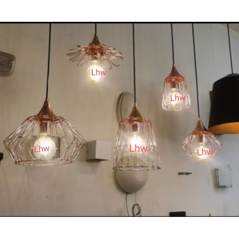 Lampu hias gantung tunggal multi bentuk Rose Gold (S,M, L) cafe, mini bar, ruang makan Lhw902