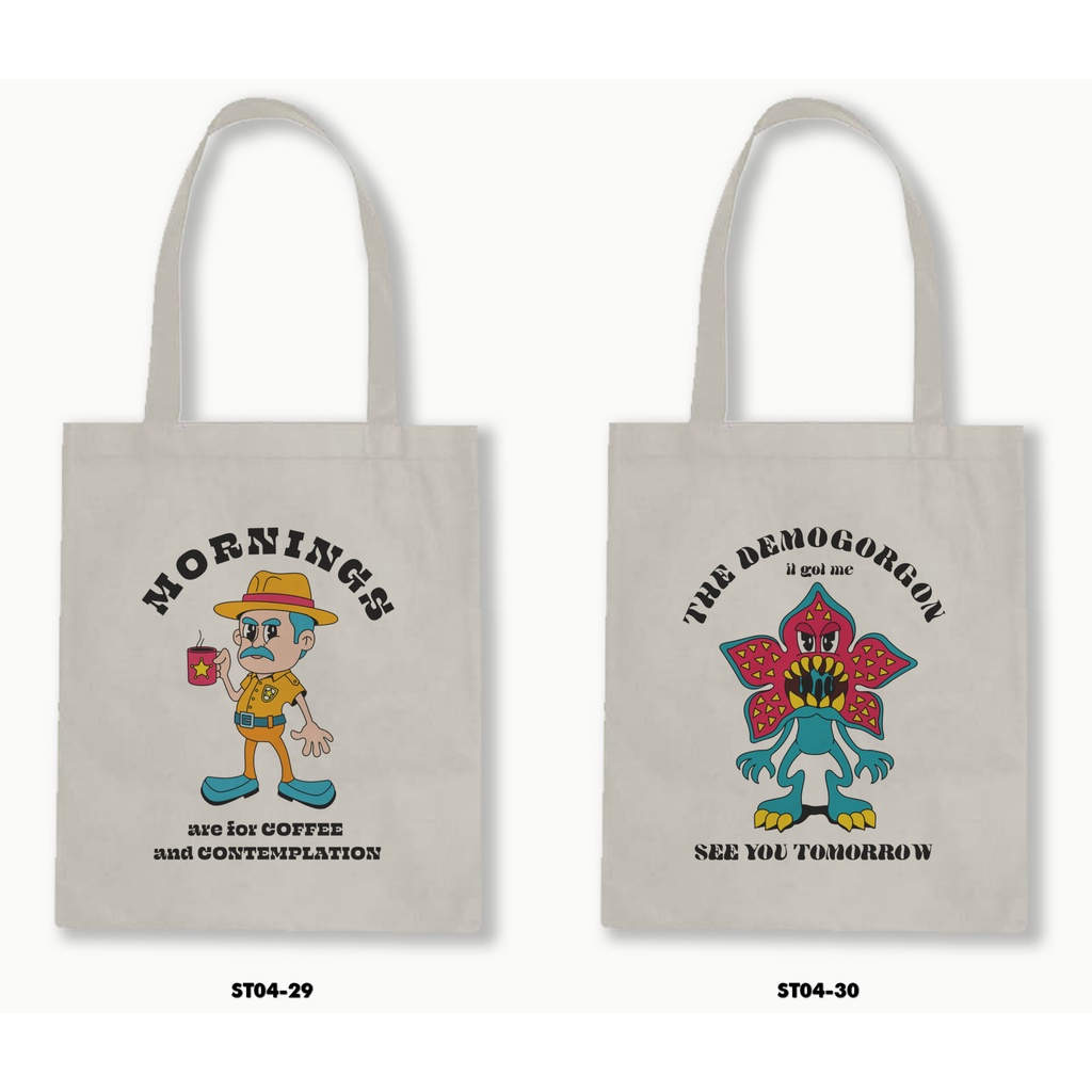 Tas Tote Bag Resleting Kanvas/Blacu  - Stranger Things 4 - 04