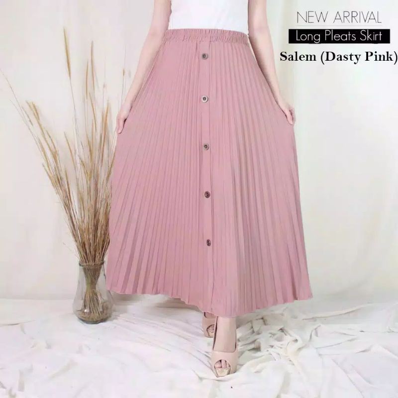 ROK WANITA PLISKET VARIASI KANCING DEPAN - BAHAN HYGET SYPER ( PREMIUM )-Salem / dusty pink