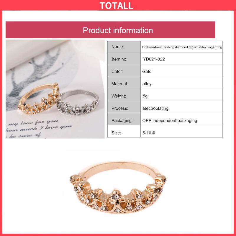 COD Bentuk Mahkota Fashion Ratu Temperamen Hollow Out Micro Diamond Engagement Wedding Ring-Totall